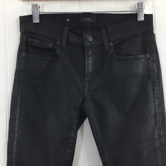 Polo Ralph Lauren The Tompkins Skinny Jeans Womens 25 Lace Up Black Coated Denim - Picture 3 of 14